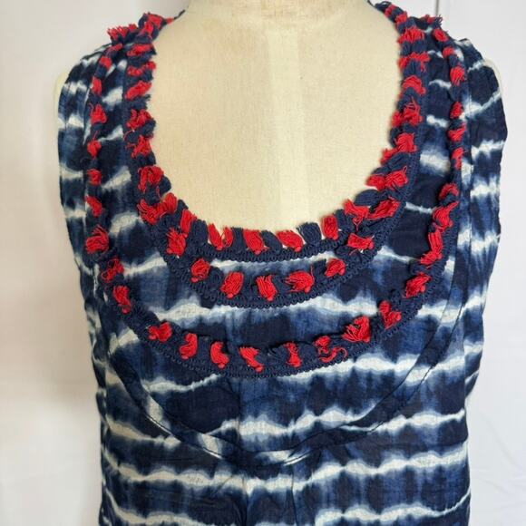 Tory Burch Tie Dye Tassel Tank Top Blue Red Boho Festival Style Size 6 - Picture 3 of 6